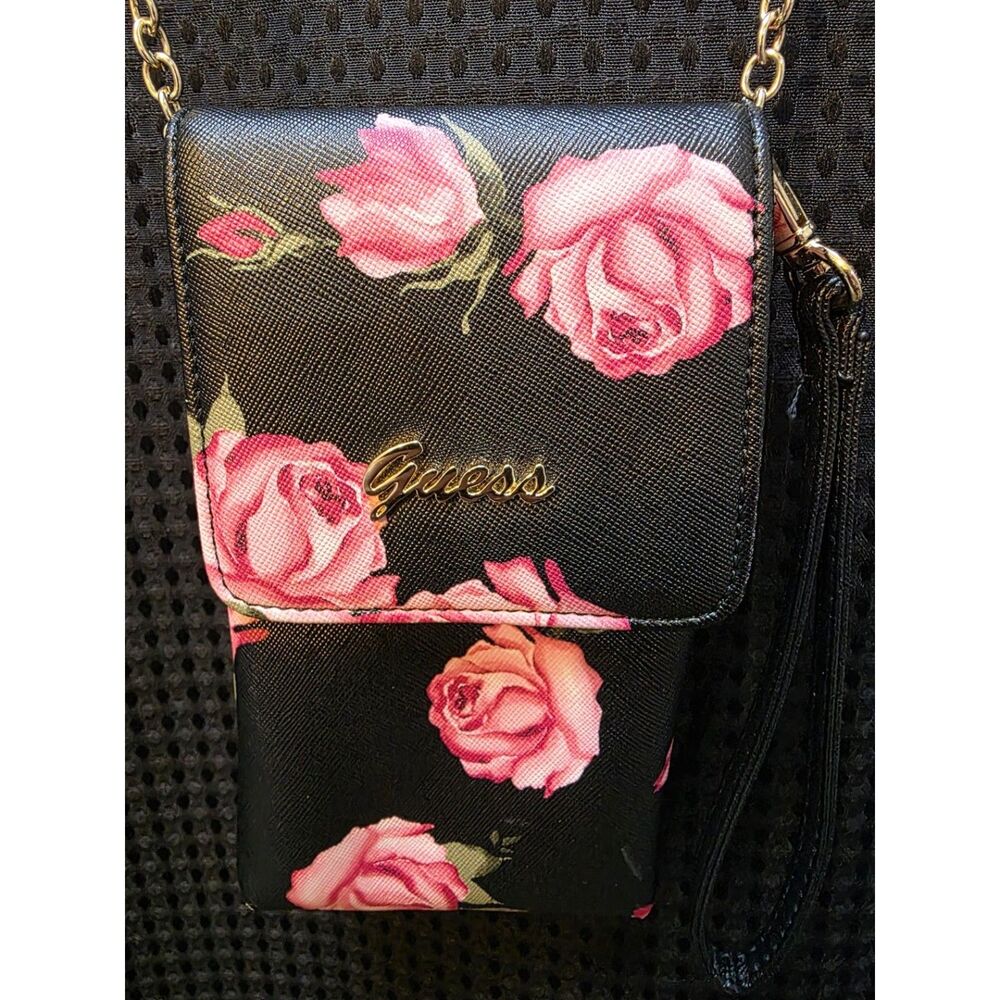 Guess women's floral print crossbody phone bag with gold chain